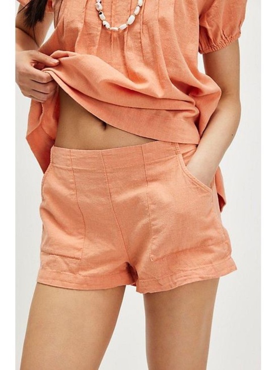 Free People Pants - Free People Sunny Somewhere Cotton Linen Set Coral Open Back Shorts Set